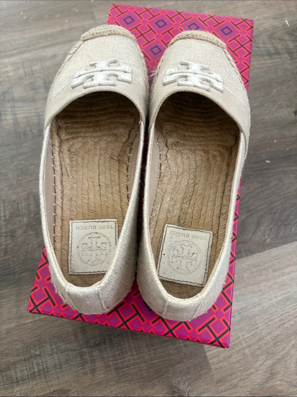 Tory Burch Natural Beige Canvas Logo Espadrilles